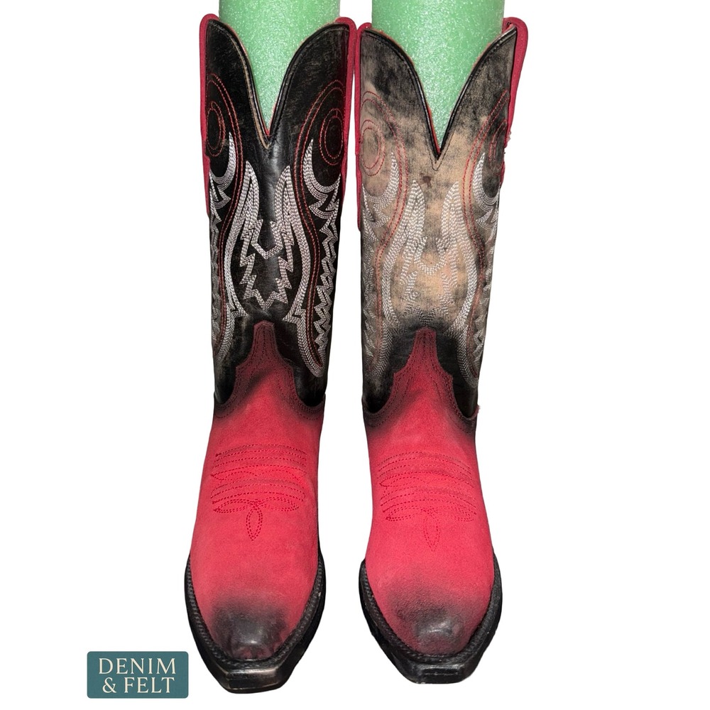 Ferrini Roughrider Red Black Leather Snip Toe Western Cowgirl Boots 84361-22 6.5 - Picture 7 of 16